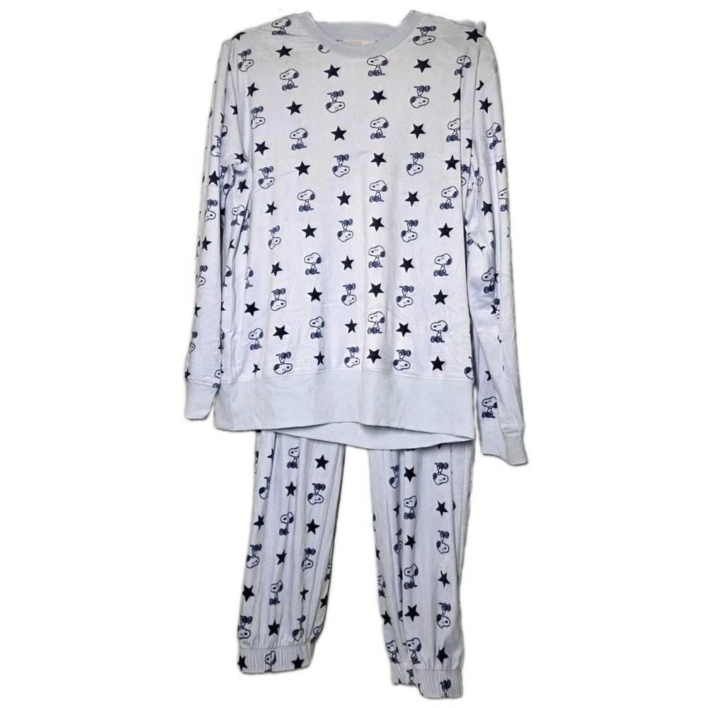Peanuts Snoopy Light Blue 2 Piece Pajama Set Pockets Women Size Medium NWT